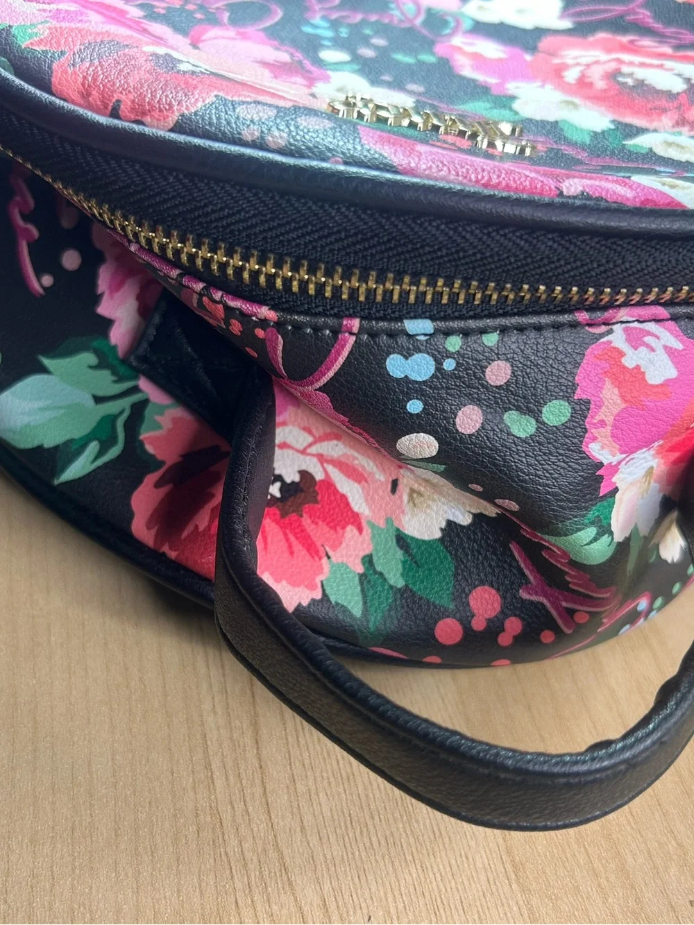 Juicy Couture Black Floral Mini Backpack with Pink Roses